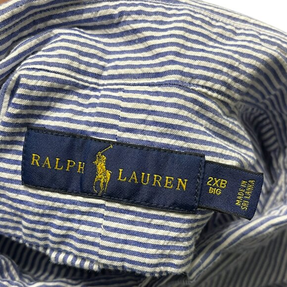 Ralph Lauren Men's Short Sleeve Button Down Shirt Blue White Stripe 2XB/2XL - Picture 4 of 7
